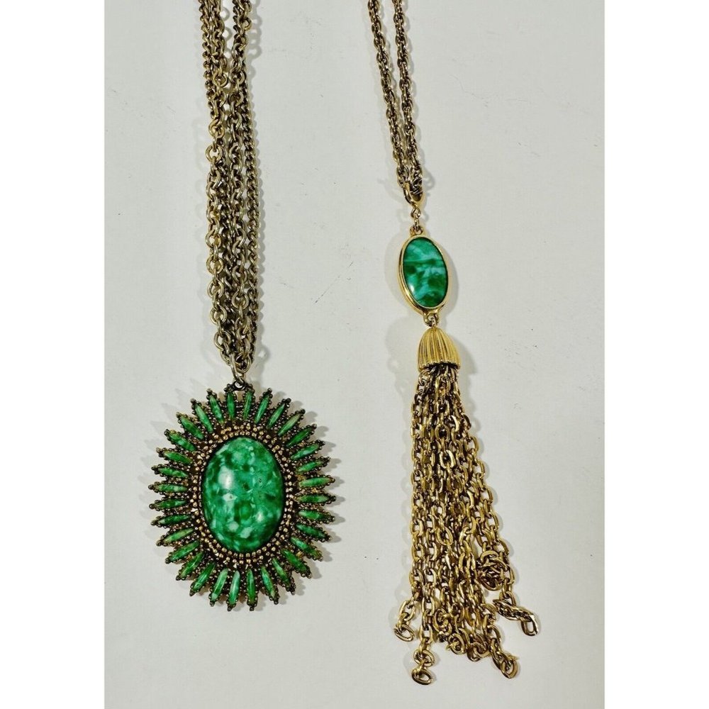 Celebrity Necklace Set Long Statement Boho Fashion Jewelry Vintage Green Gold